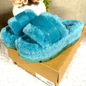 NWT Ugg Fluffita Clear 2.75" Platform Slippers Womens Size 7, Tidal Wave